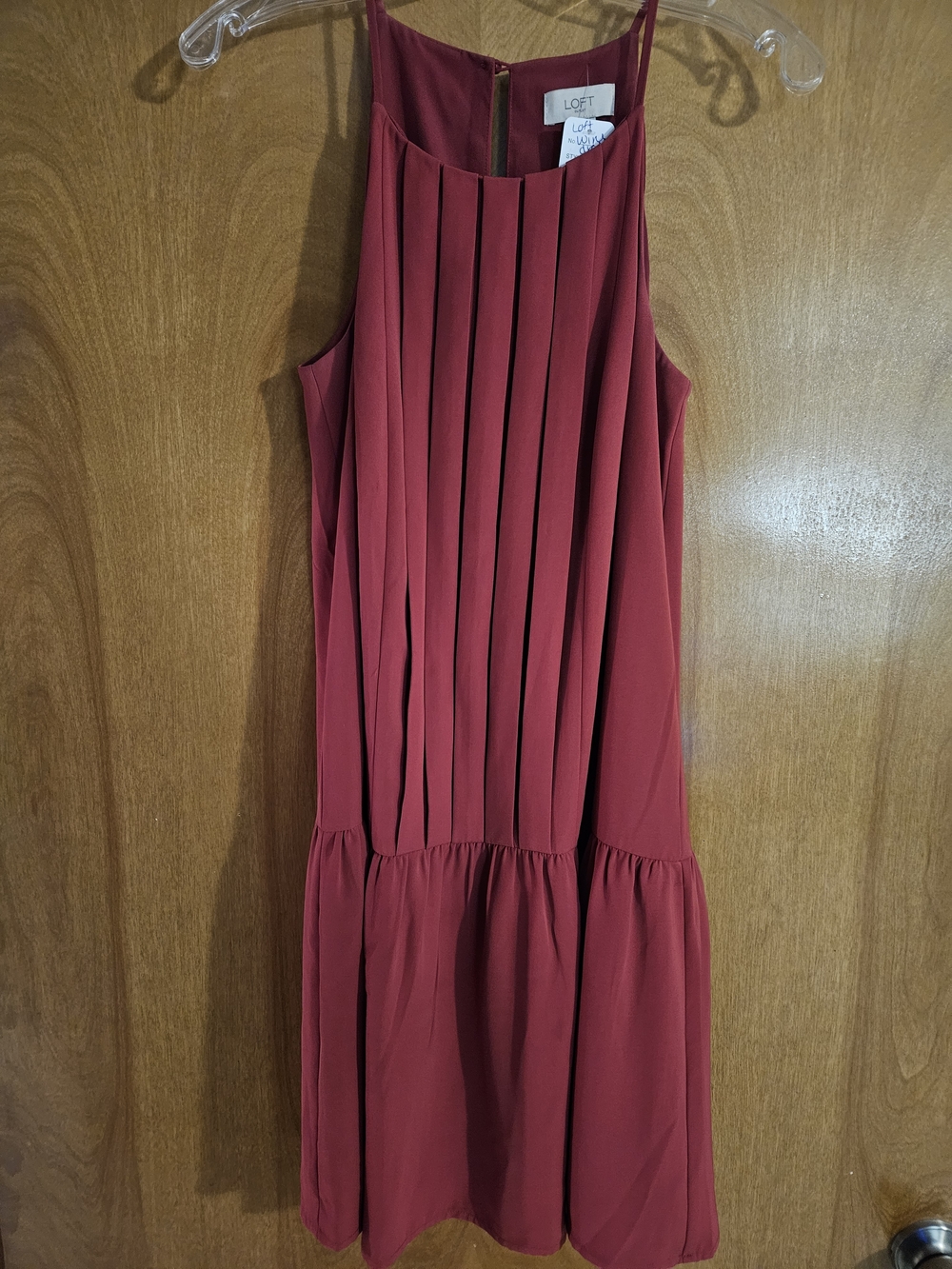 LOFT Wine Pleated Drop-Waist Mini Dress